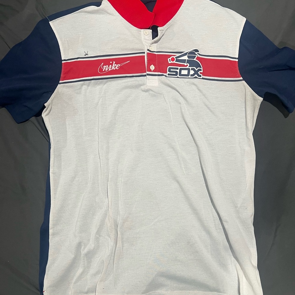 Nike Men's Red, White, and Blue Sox Polo Shirt